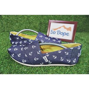 Toms Classic Slip-On Shoes - Navy Blue / Anchors - Women's Size 9.5